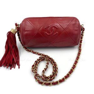 Authentic Chanel Red Mini Camera Bag with Tassel